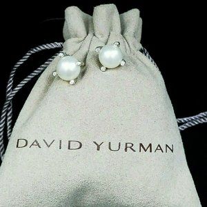 David Yurman Pearl Studs with Diamonds 925 585 DY